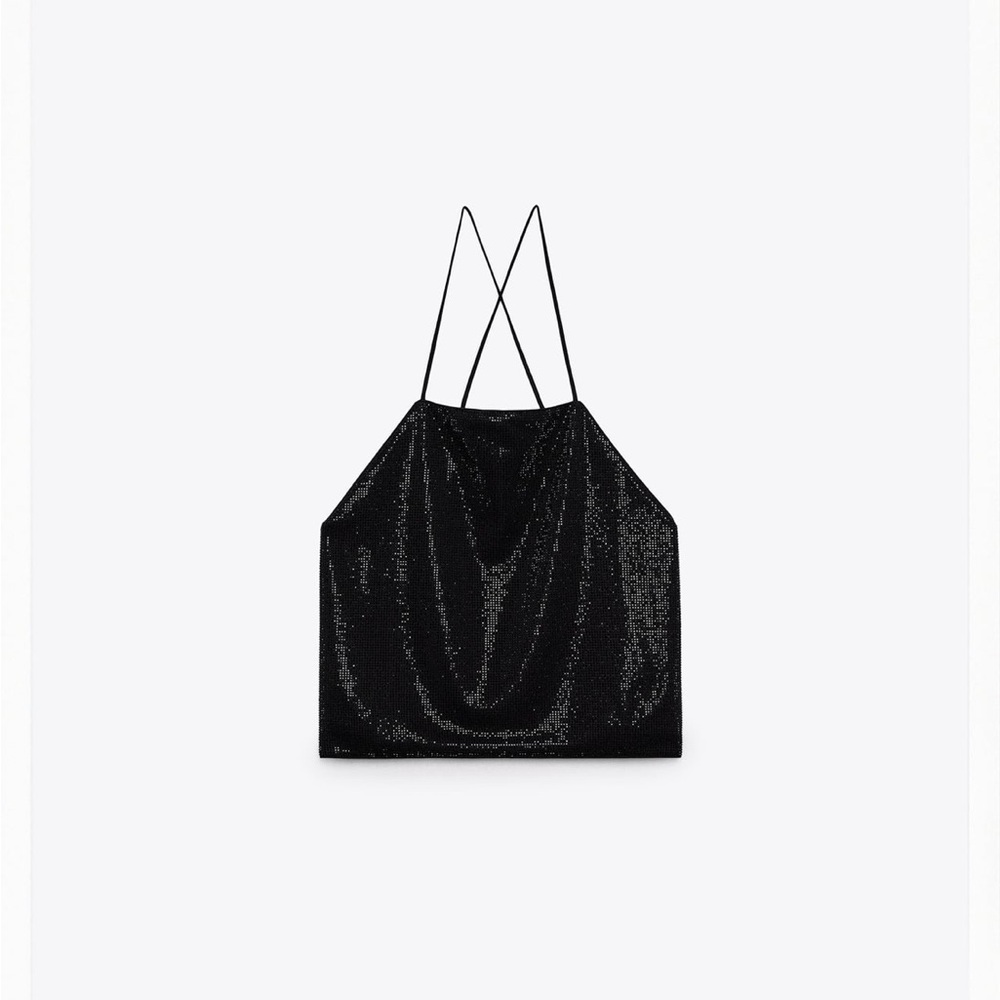 Zara Black Sparkly Crop Top with Rhinestones - BNWT - M